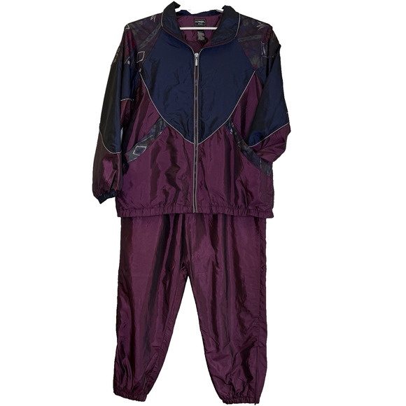 Outbrook Windbreaker Track Suit Womens Sz 1X Maroon Blue Full Zip Pull On Pants - Picture 1 of 12